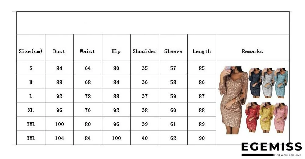 European and American V-neck Tassel Long Sleeve Slim Hip Dress | EGEMISS
