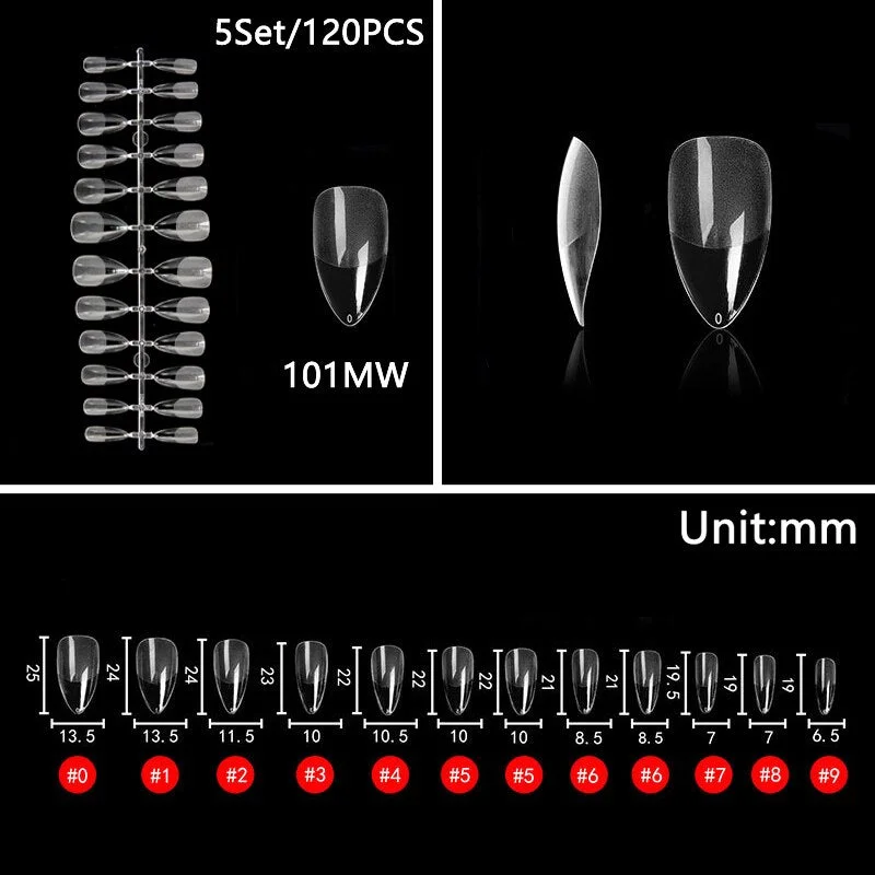 5Set/120PCS Fake Nails Press on Nails Coffin Artificial Nails with Design Full Cover Matte Tips Nail Accessories Tool