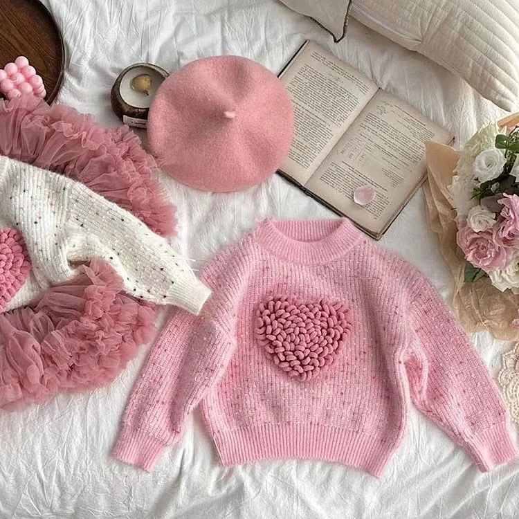Toddler Girl 3D Heart Sweater
