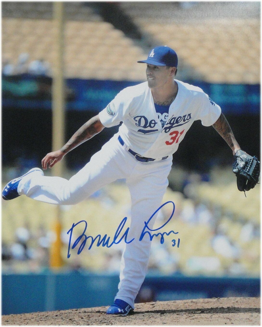 Barndon League Hand Signed 11x14 Photo Poster painting Los Angeles Dodgers Pitching Glove Right