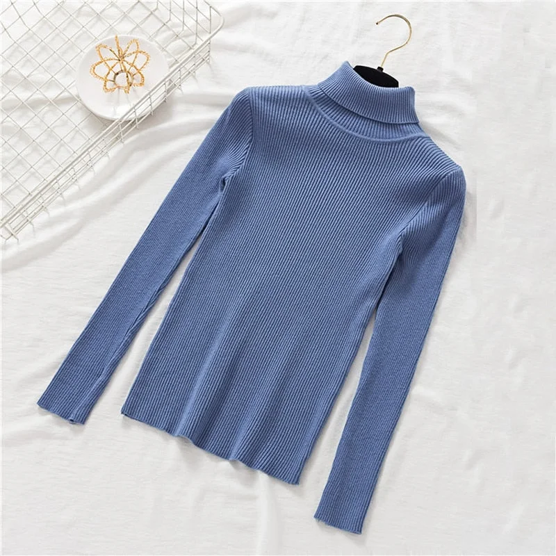 Zoki Pullovers Women Turtleneck Sweaters Fashion Spring Long Sleeve Female Jumper Autumn Korean Basic Top Soft Knitted Sweater
