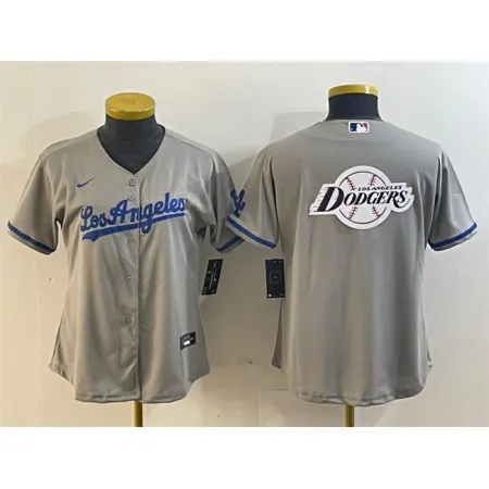 Women's Los Angeles Dodgers Grey Team Big Logo Stitched Jersey(Run Small) 29U4