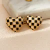 Vintage Heart Shape Chessboard Earrings