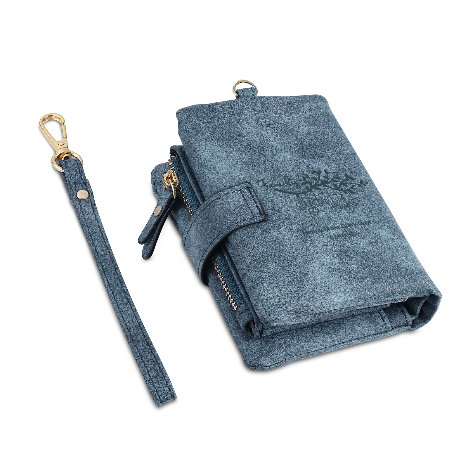 Portafoglio in PU pelle albero di vita con 9 letetre & 1 testo & 1 nome personalizzati per mamma/nonna