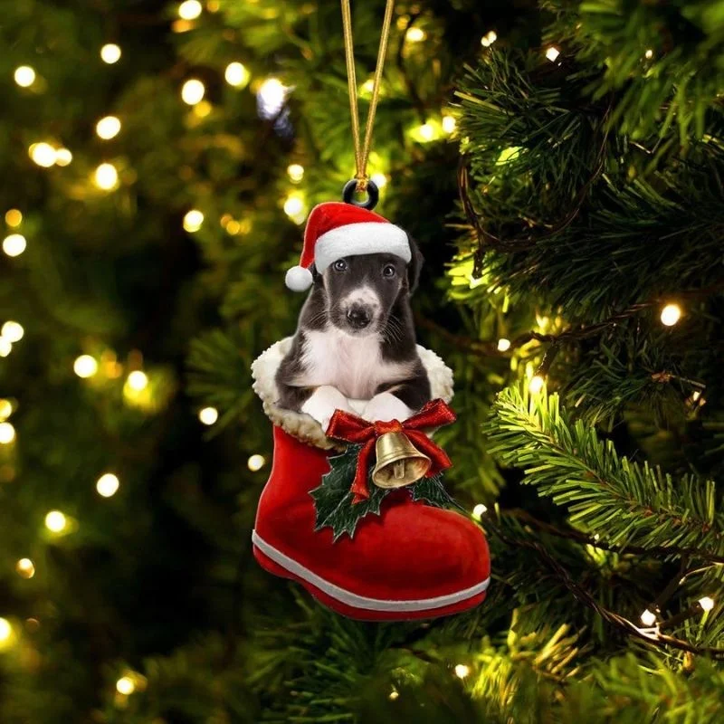 VigorDaily Borzoi In Santa Boot Christmas Hanging Ornament SB078