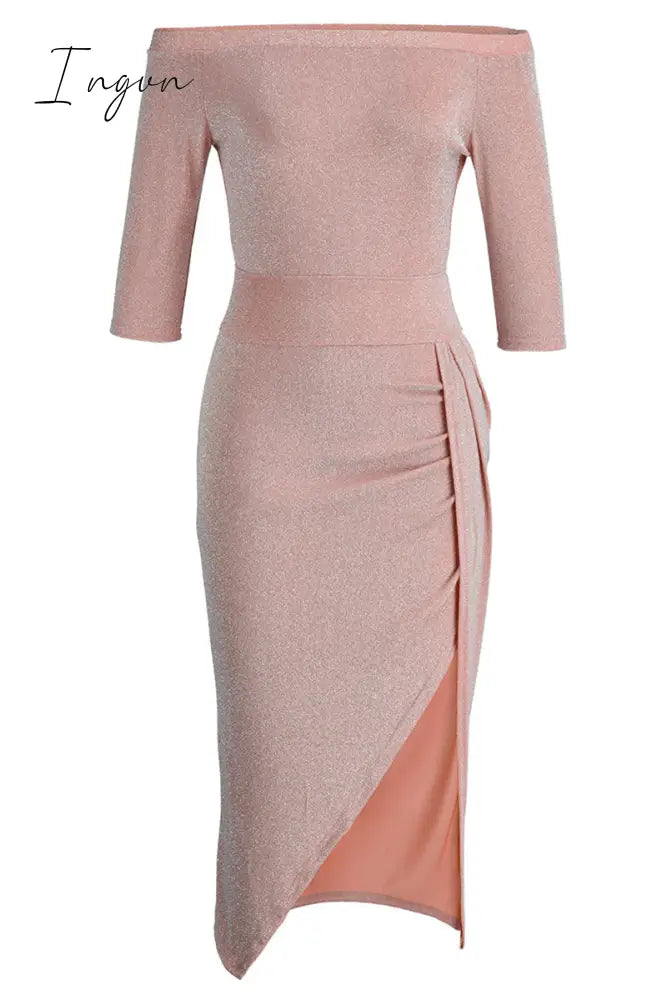 Ingvn - Florcoo Wrap Hip Slit Collar Maxi Dresses(5 Colors) S / Champagne Dress