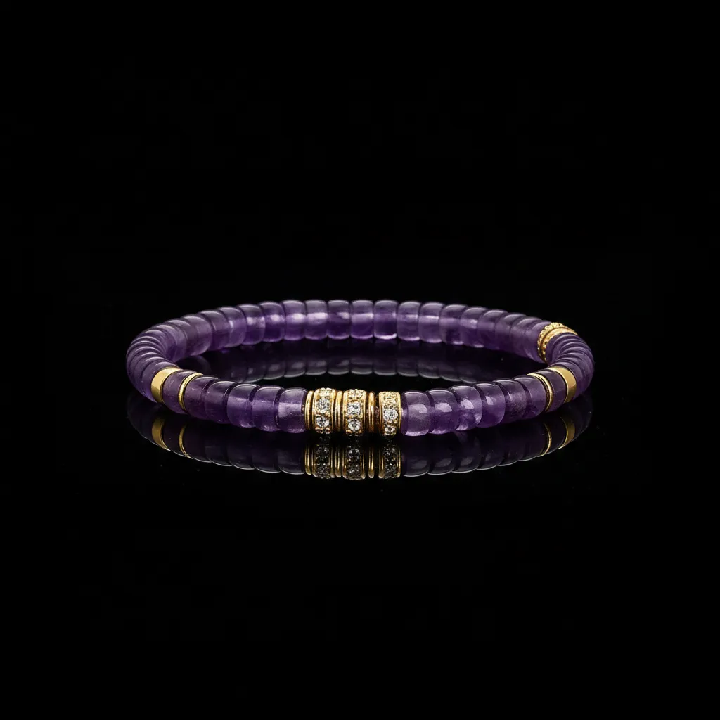 JiStones Natural Amethyst Tablet Bracelet | S925 Sterling Silver & 18K Gold Finish