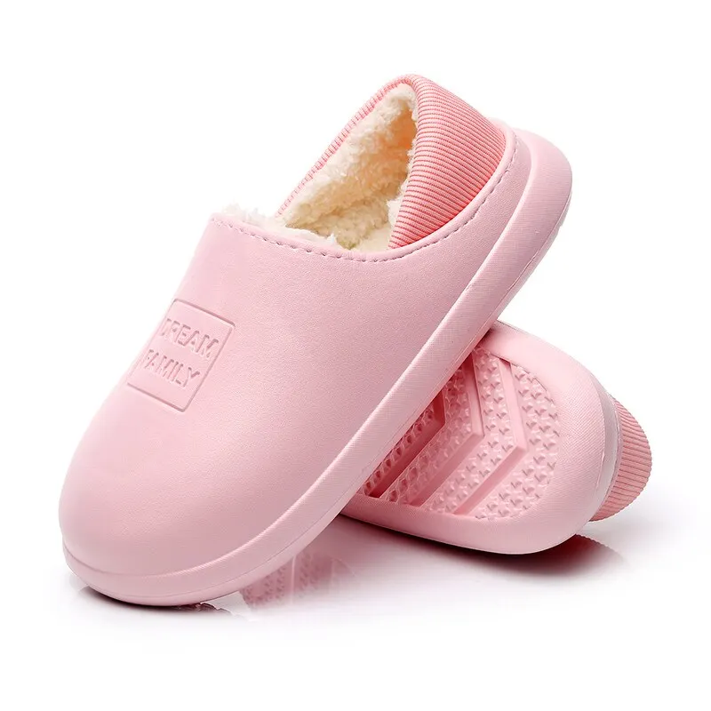 Winter Indoor Water-Proof Cotton Slippers Plush Warm Household Shoes Non-Slip Couple Dual-Use Cotton Slippers Men Home Slides