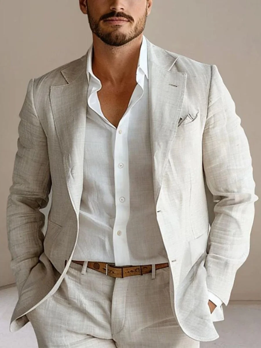 Men's Solid Color Casual Cotton And Linen Jacket