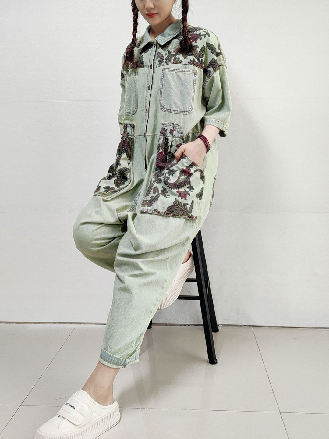 Women Half Sleeve V-neck Solid Color Dress