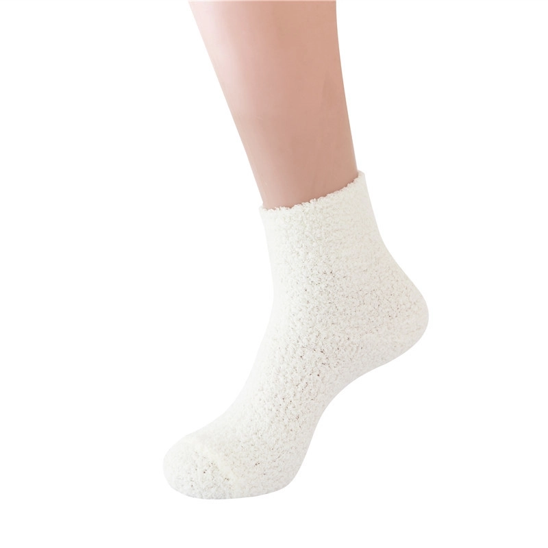 Women Slippers Socks Fluffy Plush Home Sleeping Socks Coral Fleece Socks Candy Color Mid-tube Socks