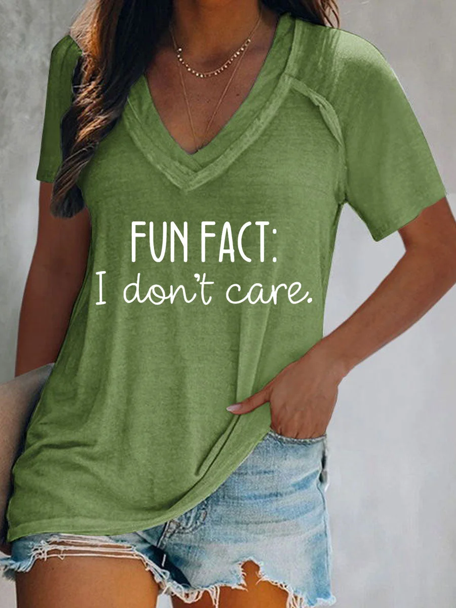 Fun Fact I Don't Care V-neck Short Sleee T-shirt