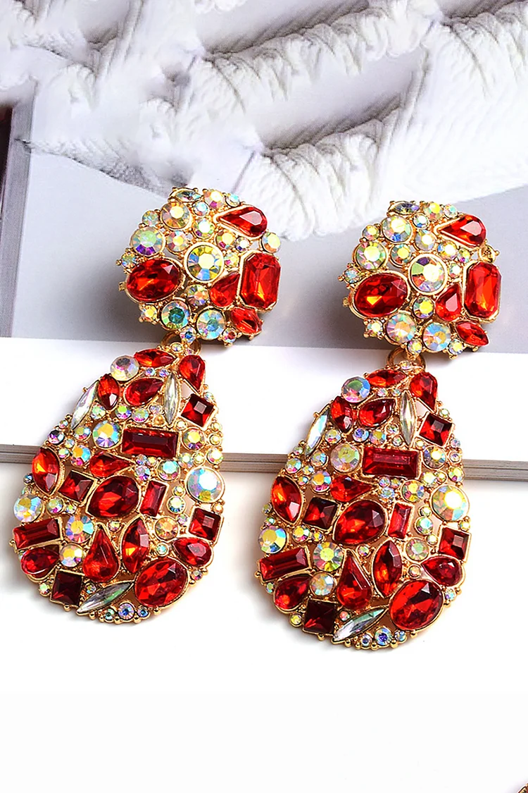 Banquet Colorful Rhinestone Double Layered Oval Earrings