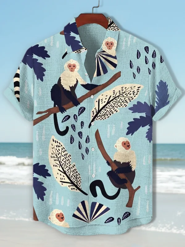 Men's Forest Monkey Art Print Casual Shirt