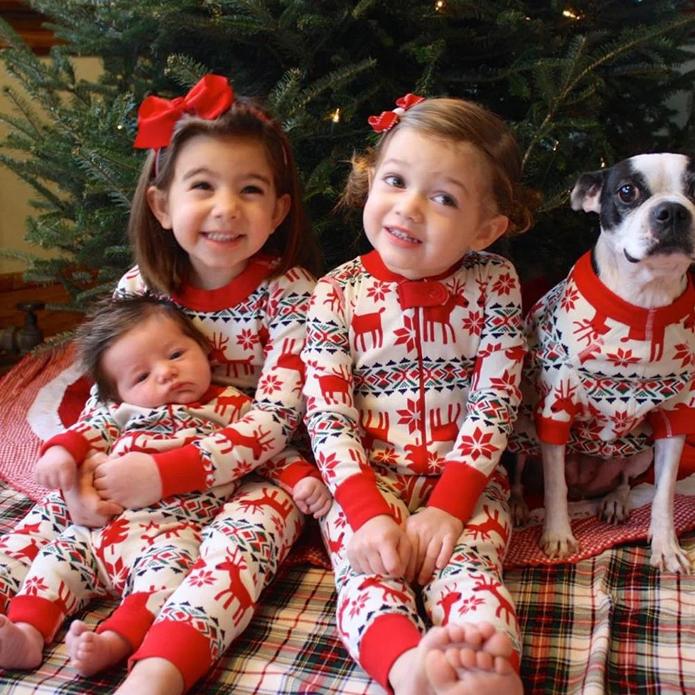 New Arrival Family Matching Outfits Casual Parent-Child Christmas Men Women 2pcs Clothes Elk Print Pajamas Pants Tops