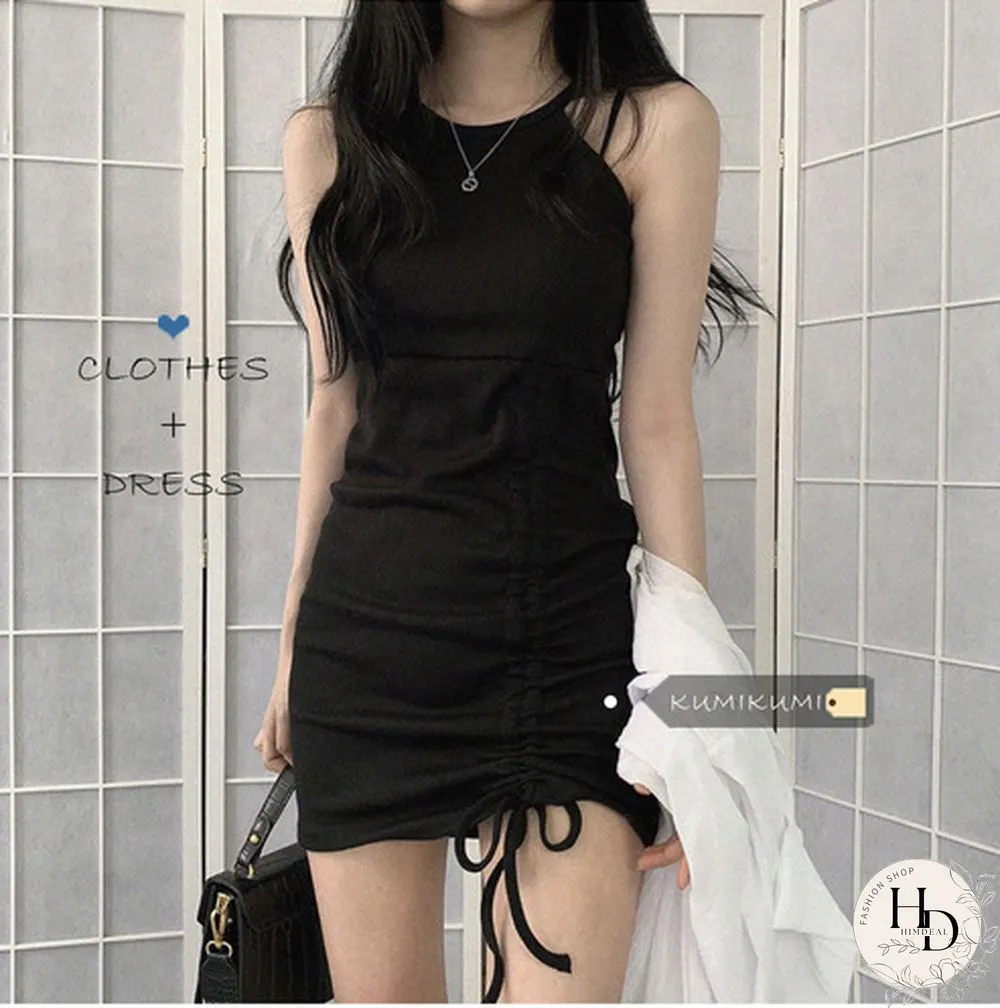 Slim Fashion Womens dress sexy black shirring hot girls summer