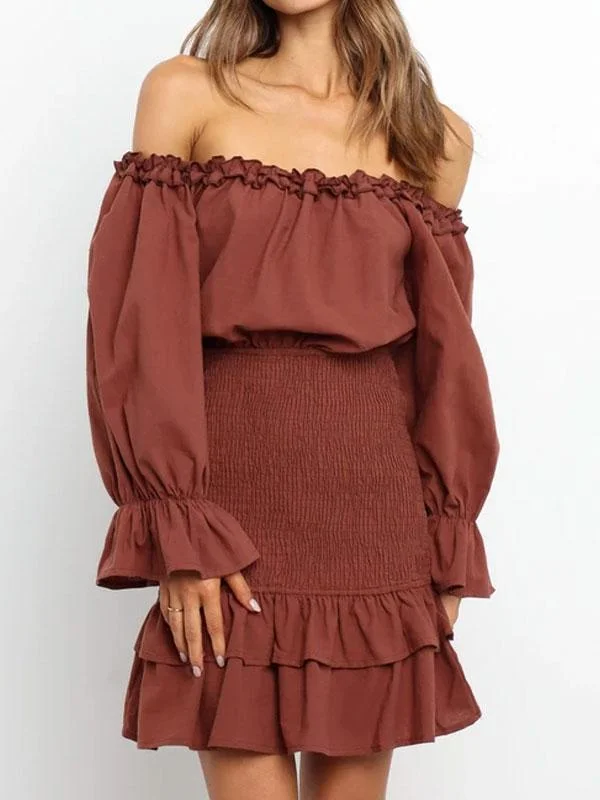Off shoulder dress in brown