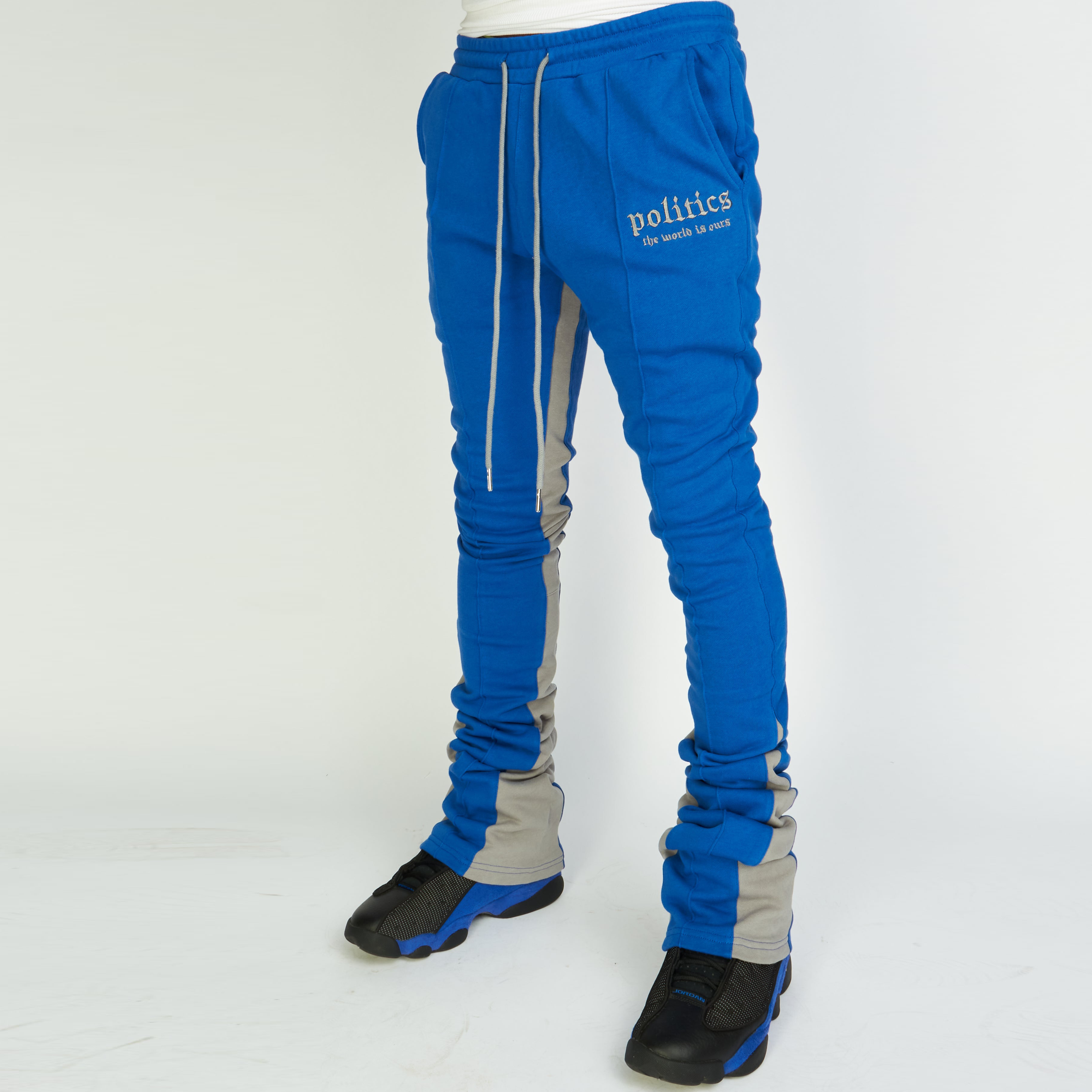 Retro patchwork print street flare trousers