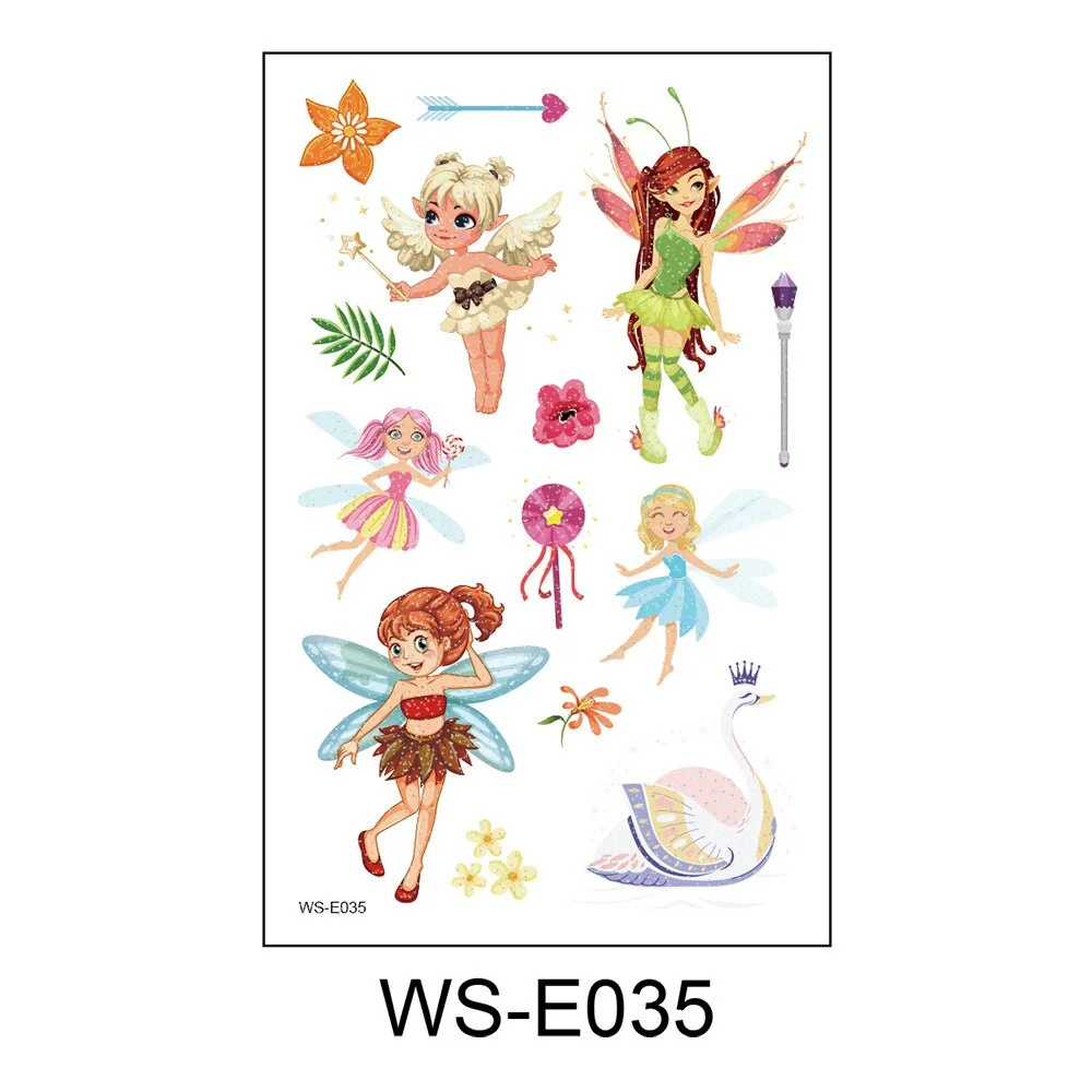 10 Kinds Glitter Powder Fairy Tattoos Butterfly Rainbow Castle Flowers Temporary Body Stickers Disposable Children Party Makeup