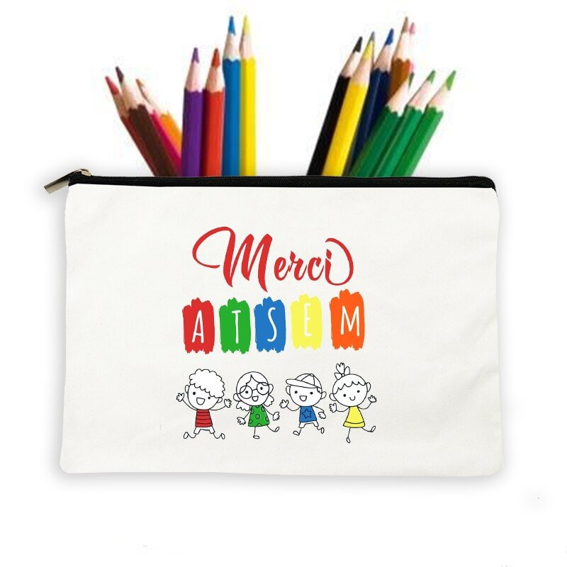 Thanks Atsem French Print Large Capacity Pencil Case School Stationery Supplies Storage Bags Travel Makeup Wash Pouch Best Gifts
