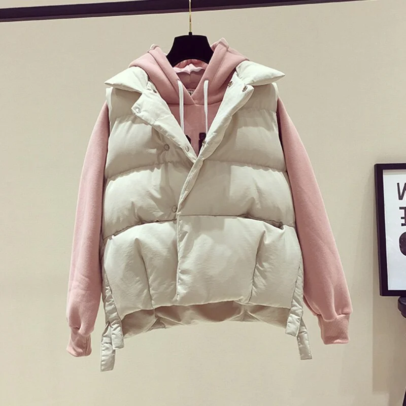 Cotton Winter Vest Women Thick Warm Coat Women's Vest Turn-down Collar Solid Coat Padded Jacket Female