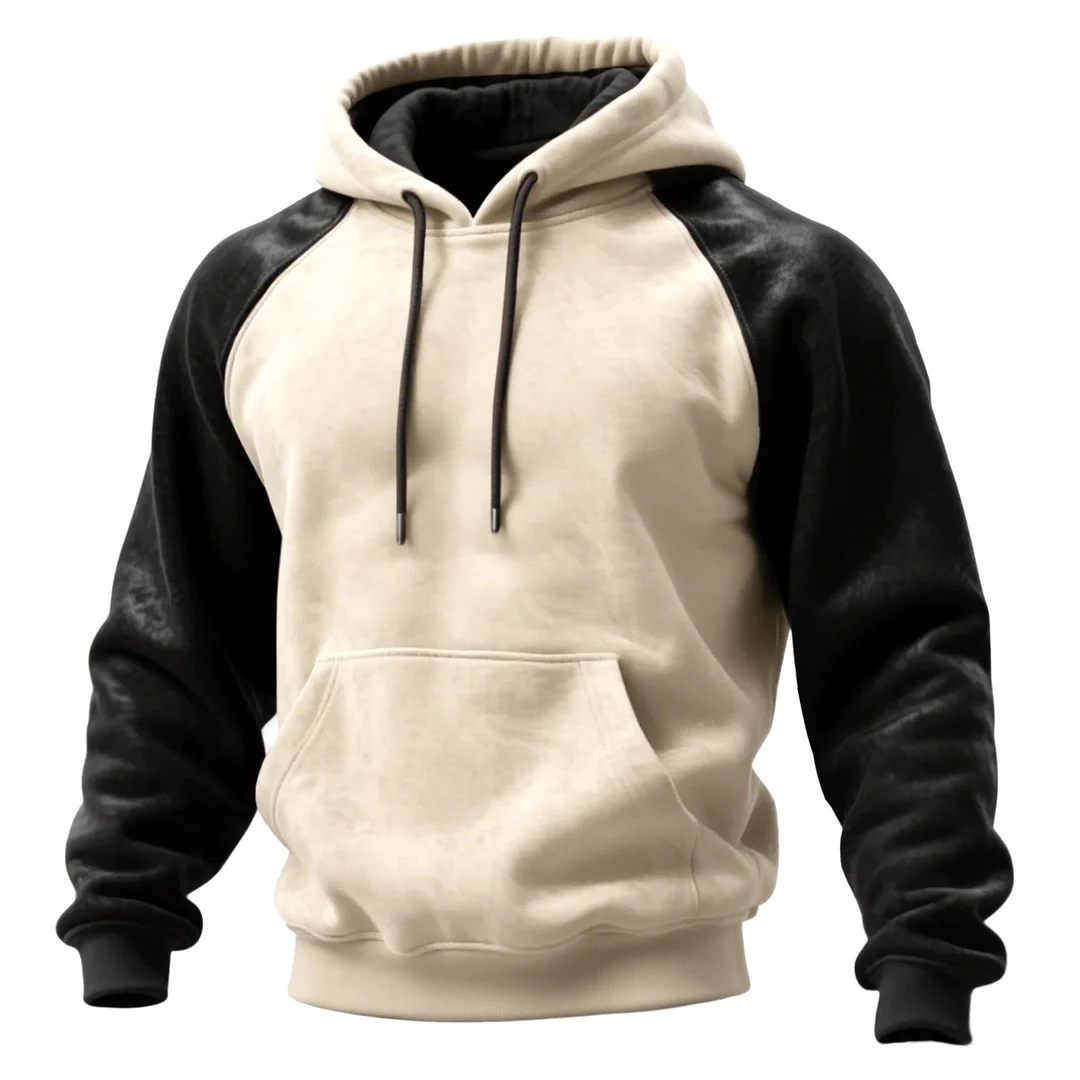 Outdoor Men's Casual Contrast Stitching Raglan Sleeve Hooded Sweatshirt Retro Western Sweatshirt