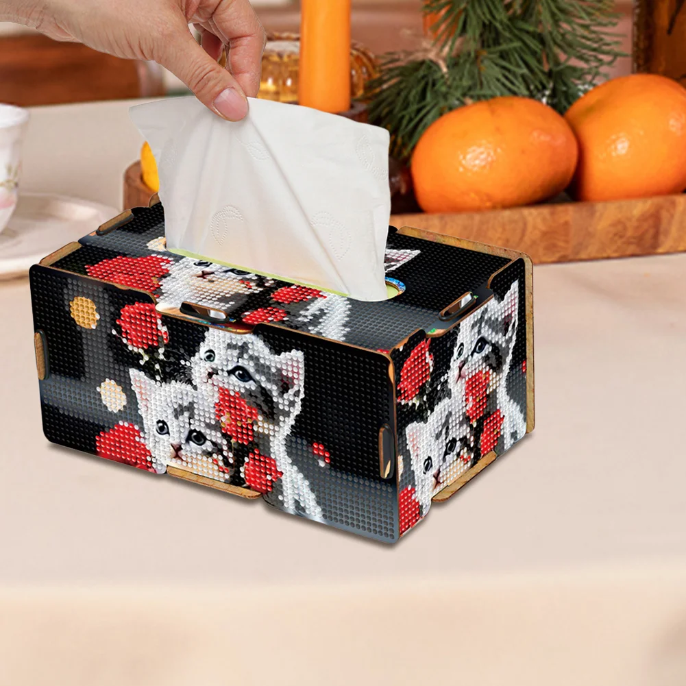 Diamond Painting Tissue Box Kits Decorative Rhinestone Craft Kit (Rose Kitten)