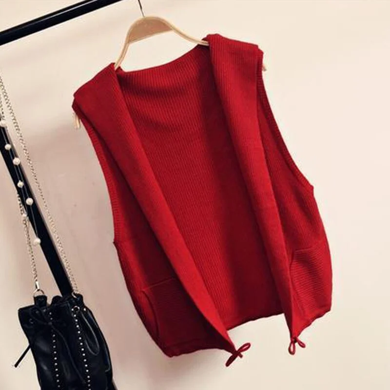 Knitted Sweater Vest Cardigan Shrugs Top Hooded Short Sleeveless Shrug Outerwear Autumn Fall Sweaters Women Casual Female Tops