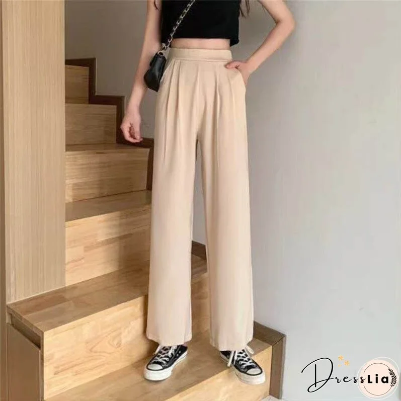 Christmas Gift JMPRS Autumn Women Wide Leg Pants Loose Elastic High Waist Korean Cotton Straight Full Pant Fashion Casual Female Solid Trousers