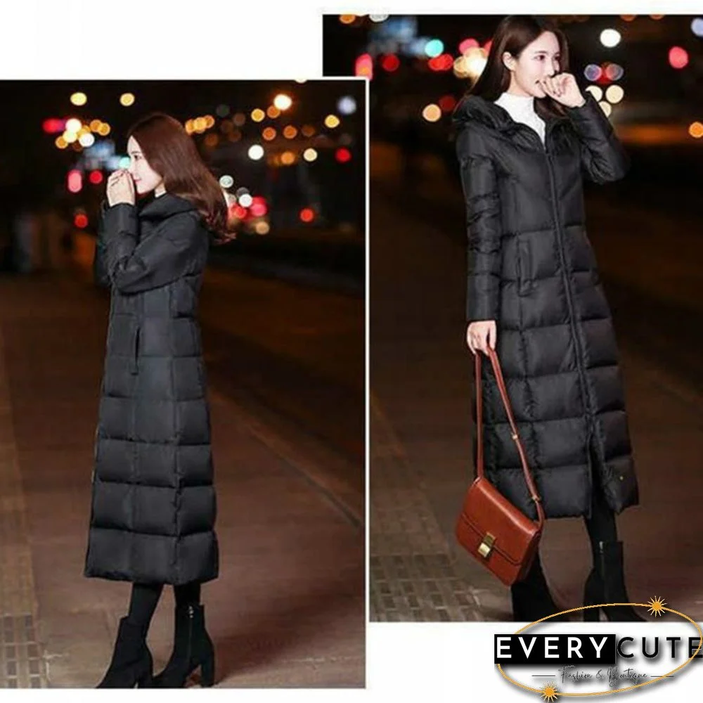 Women Long Puffer Coat Jacket Hooded Padded Quilted Parka Outerwear Winter Warmer