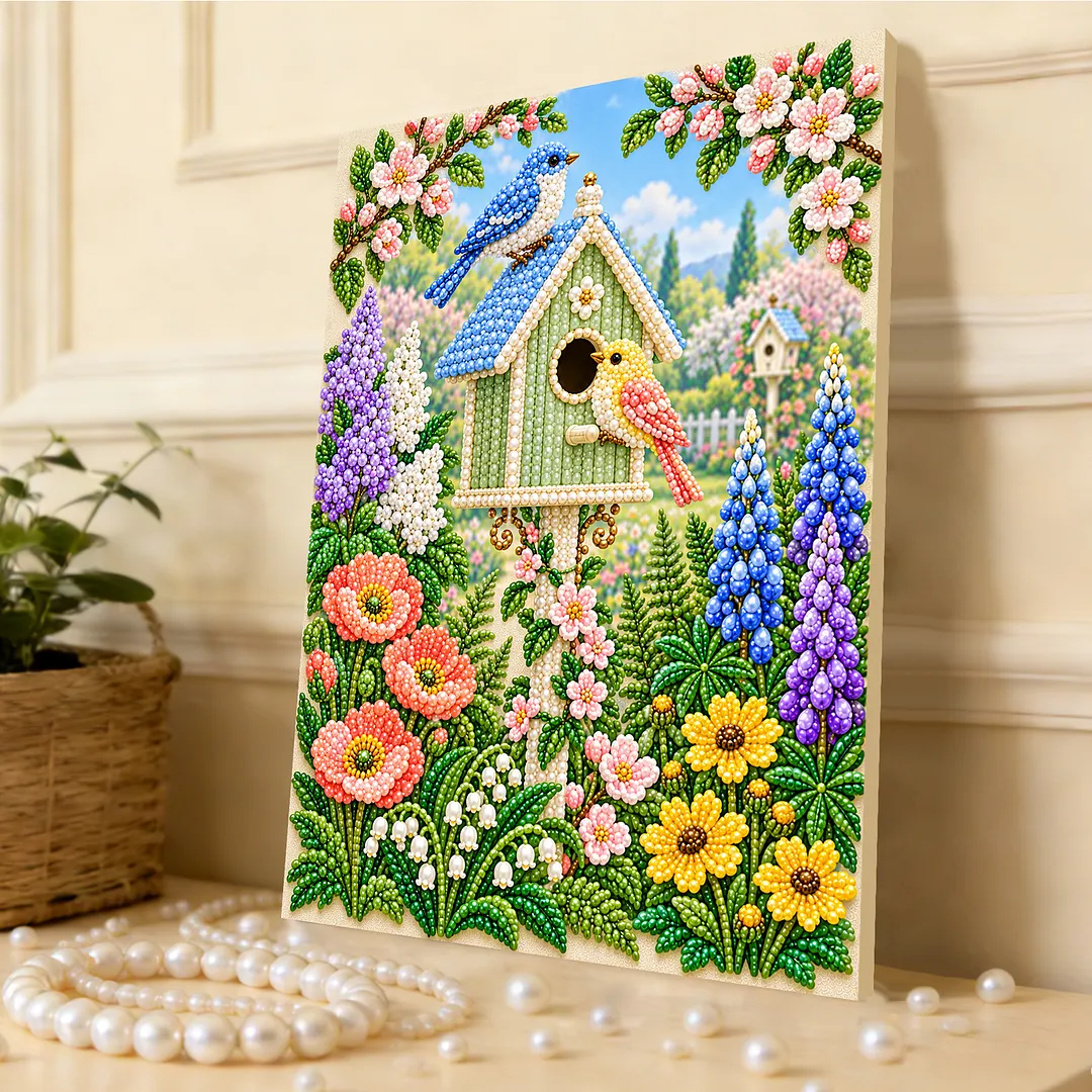 Pearl Painting Kit for Adults Floral Bird Framed Wall Art 11.81x15.75in