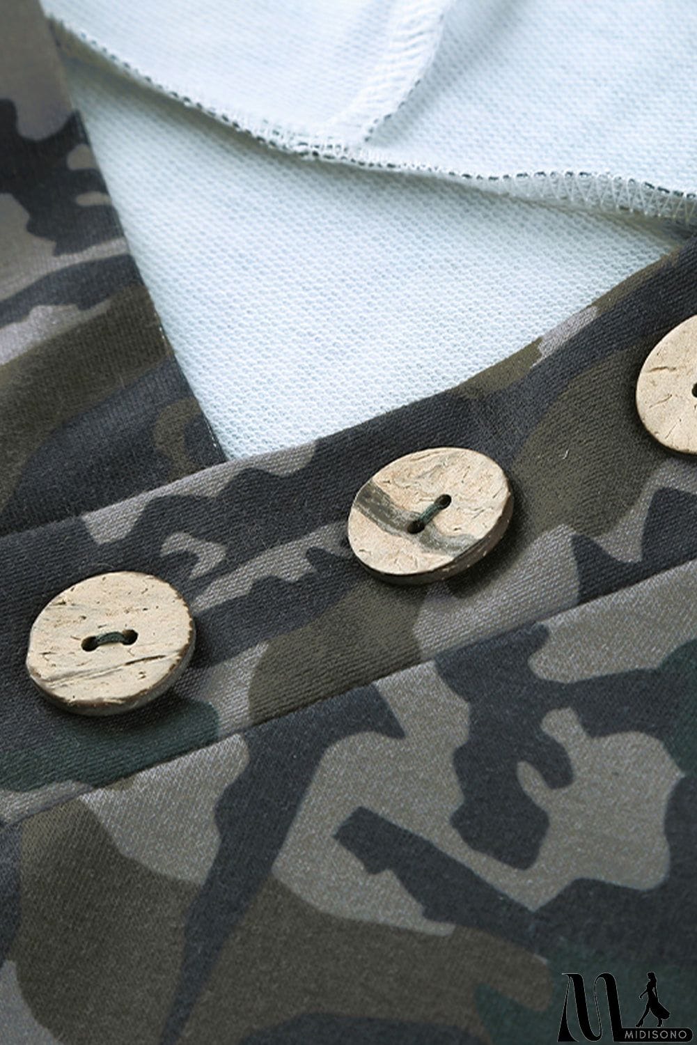MidiSono - Green Camo Print Kangaroo Pocket Hoodie