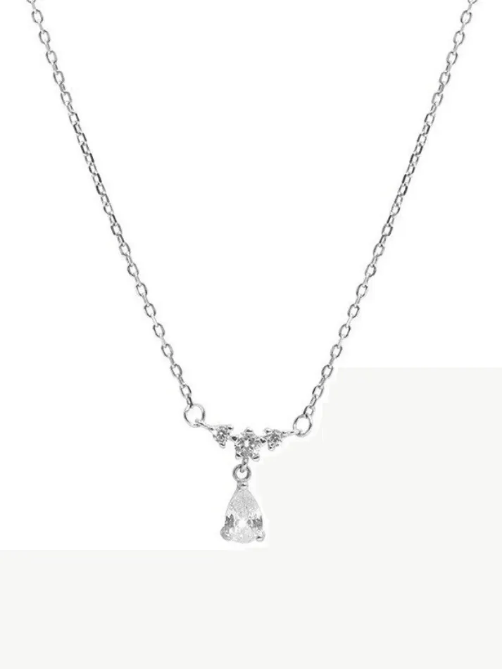 Brownm Silver Rhinestone Drop Decor Necklace
