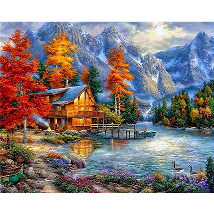 DIY - Lake Cabin 11CT Stamped Cross Stitch 40*50cm