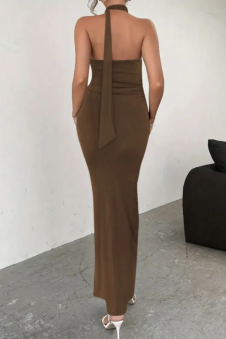 Backless Tie High Slit Party Dress