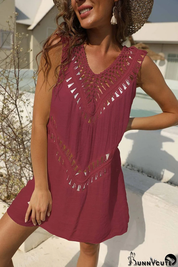 Women V-neck sexy hollow beach dress