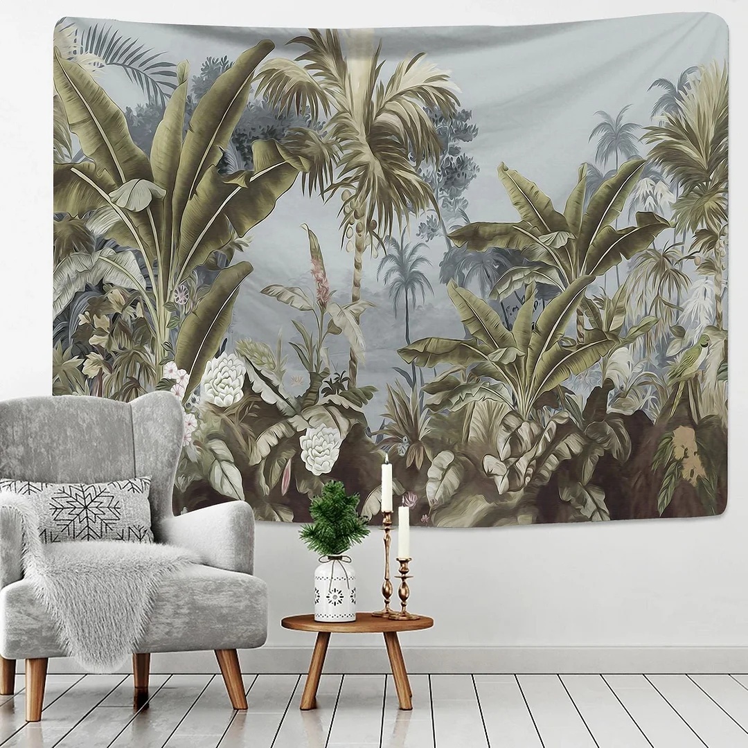 Tropical Rainforest Tapestry Wall Hanging Family Bedroom Decoration Polyester Fabric Bohemian Plant Art Printing Forest Tapestry