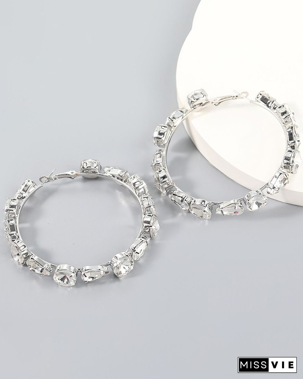 1Pair Waterdrop & Round Shaped Rhinestone Hoop Earrings