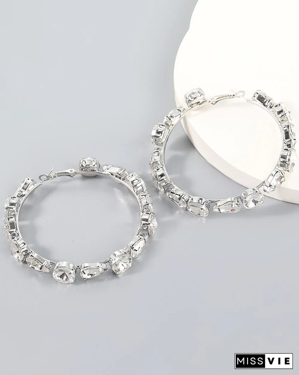1Pair Waterdrop & Round Shaped Rhinestone Hoop Earrings