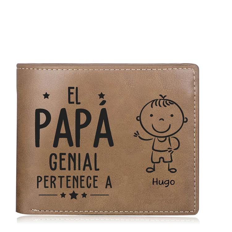 Cartera, billetera clásica 1-5 nombres personalizados con palo de niñ@ y una foto para papá