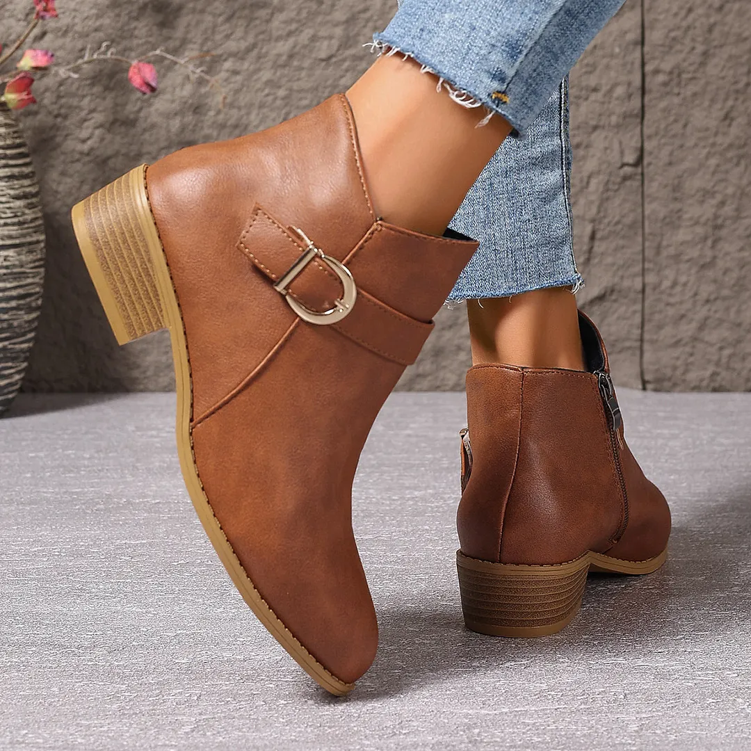Breakj Breakj Retro Martin Boots 2025 New Pointed Belt Buckle Side Zipper Chelsea Boots Women's Shoes