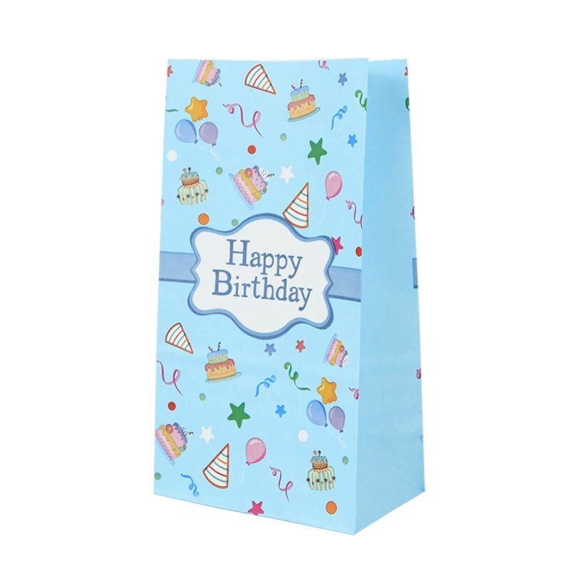 10pcs Happy Birthday Printed Kraft Paper Candy Bag Cookie Gift Packaging Bags Box Child Kids Birthday Party Supplies 24X13cm