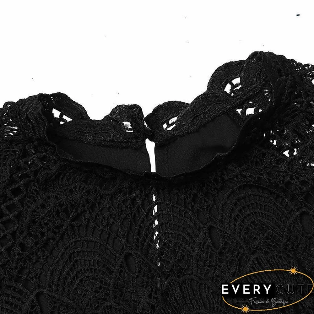 Women Blouse Sexy Sleeveless Lace OL Office Ladies Shirt Hollow Party Tops