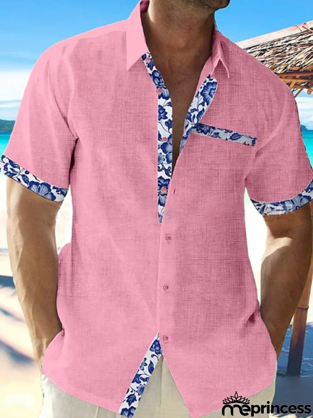 Floral-Print Contrast-Panel Casual Shirt