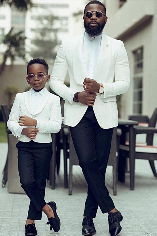 Gentle Jacquard Shawl Lapel Slim Fit White Wedding Men Suits | Ballbellas Ballbellas