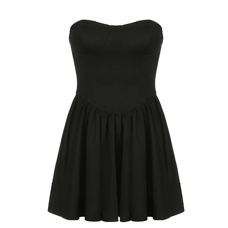 Ueong Wind Design Sensitive Fishbone Waist Wipe Chest Skirt 2024 New Summer Temperament Age-Reduced Bare-Back Canopy Small Black Skirt
