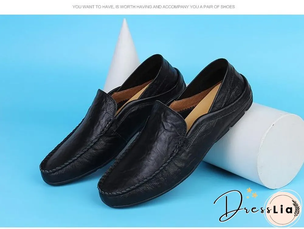 slip on casual men loafers mens moccasins shoes genuine leather men's flats shoes