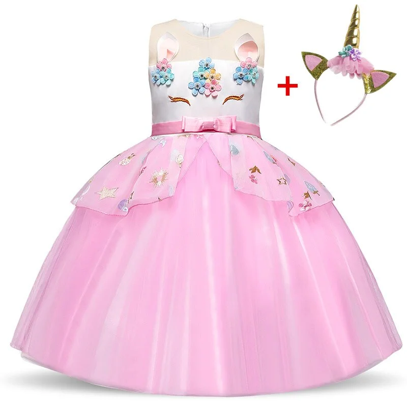 Girls Unicorn Dress Princess Christmas Costume Birthday Party Dress Rainbow New Year Costume Christmas Kids Dresses For Girls