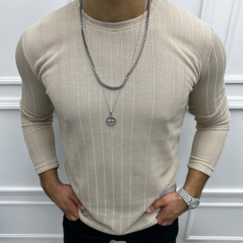 Mens Casual Knited Crewneck T-shirt