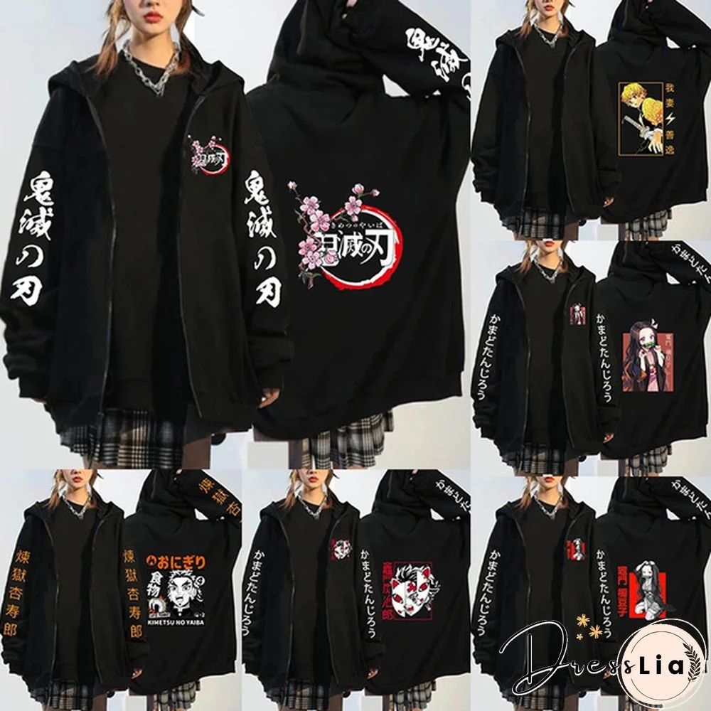 New Demon Slayer Hoodie Anime Kimetsu No Yaiba Zipper Hoodies Fashion Women Men Autumn And Winter Long Sleeve Loose Coat Tops